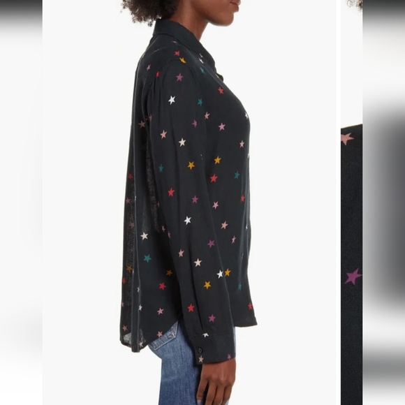 Rails Rocsi Rayon Button Up in Black Onyx With Rainbow Stars Size XS - Picture 8 of 16